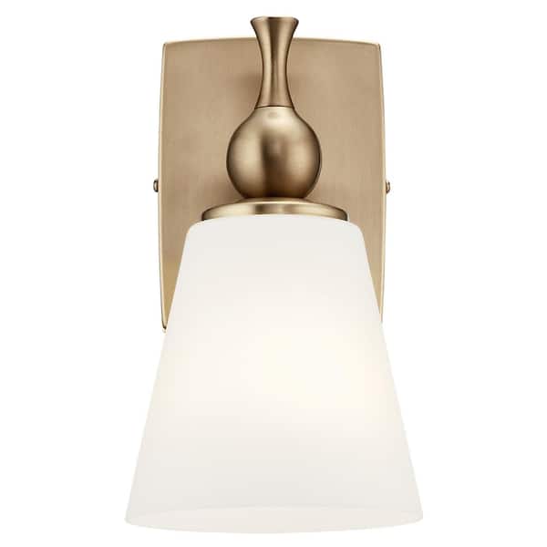 Cosabella 6 in. 1-Light Champagne Bronze Bathroom Indoor Wall Sconce Light with Satin Etched Cased Opal Glass