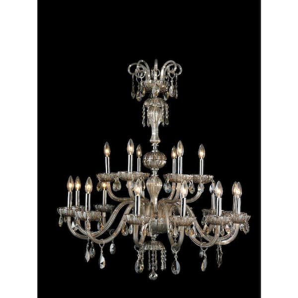 Carnivale 18-Light Polished Chrome and Golden Teak Crystal Chandelier