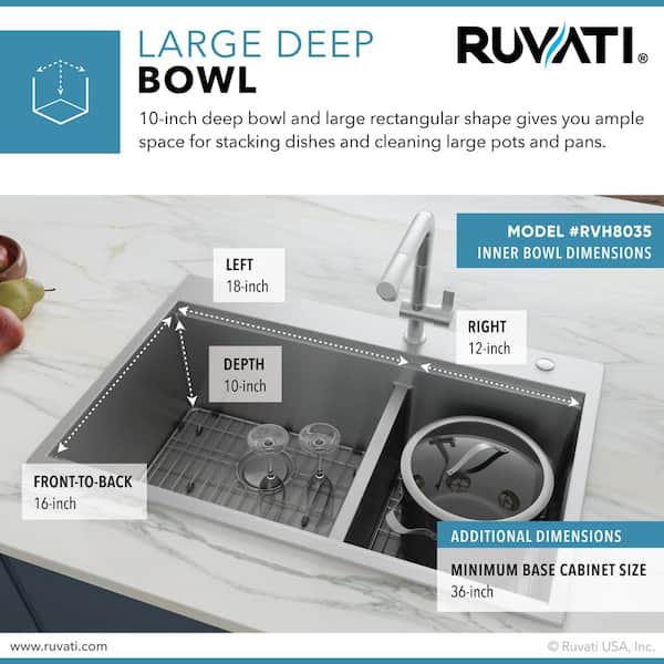 33 in. Double Bowl Drop-in 16-Gauge Stainless Steel Ledge Kitchen Sink 60/40