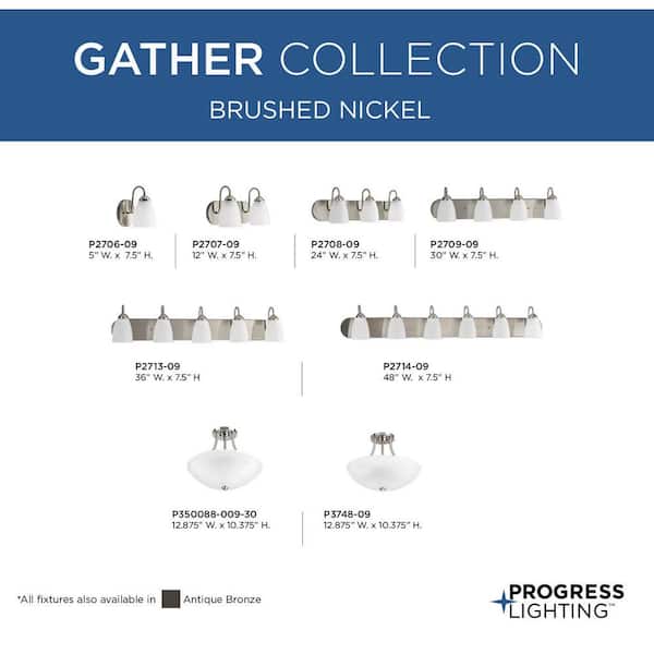 Gather Collection 12.5 in. 2-Light Brushed Nickel Semi-Flush Mount