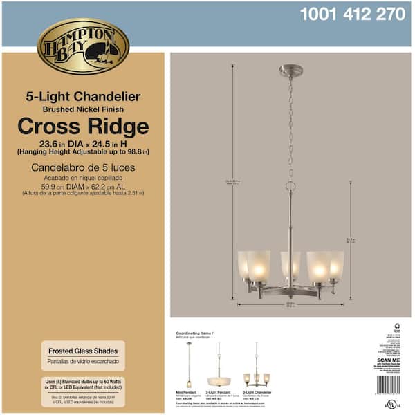 5-Light Brushed Nickel Chandelier with Frosted Glass Shades