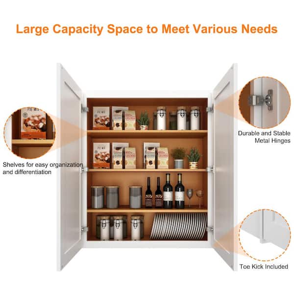 24 in. W X 12 in. D X 42 in. H in Shaker White Plywood Ready to Assemble Wall Kitchen Cabinet