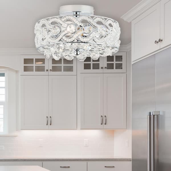 Rave 11.5 in. 2-Light Nickel Semi-Flush Mount