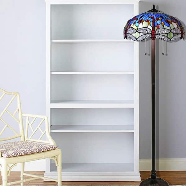 Tiffany-Style 61 in. Bronze Indoor Floor Lamp with Azul Dragonfly Shade