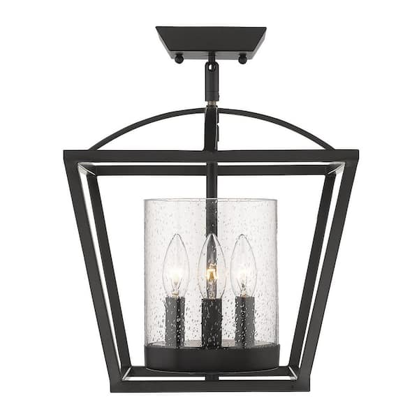 Mercer 12 in. 3-Light Matte Black Semi-Flush Mount
