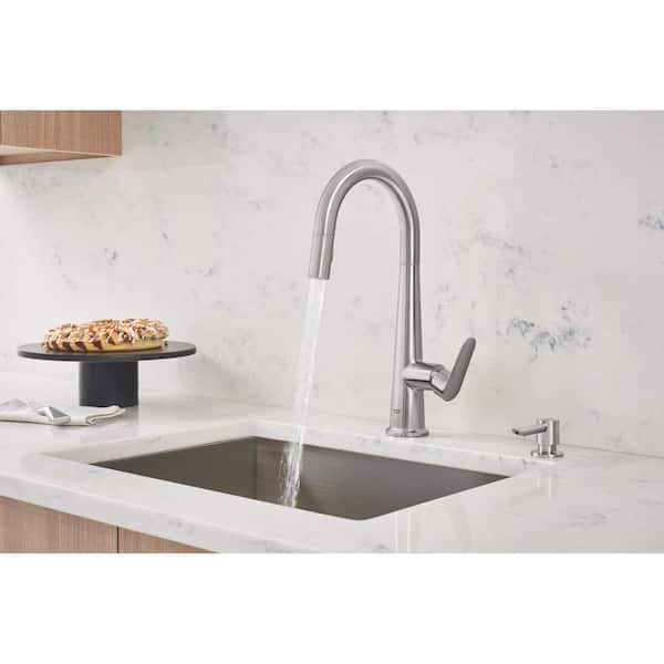 Veletto Single-Handle Pull-Down Dual Sprayer Kitchen Faucet with Soap Dispenser in SuperSteel InfinityFinish