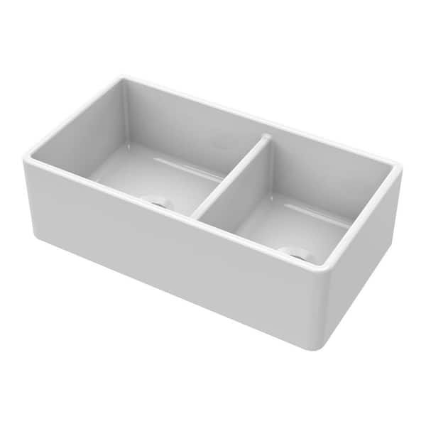 Fine Fireclay 33 in. Farmhouse/Apron-Front Double Bowl Fireclay Kitchen Sink with Bottom Grids