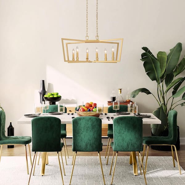 Modern Gold Kitchen Candlestick Chandelier, 28.7 in. 6-Light Farmhouse Dining Room Chandelier Cage Pendant Hanging Light
