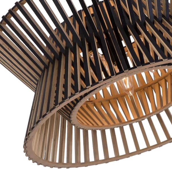 Highler 3-Light Black Wood Basket Chandelier
