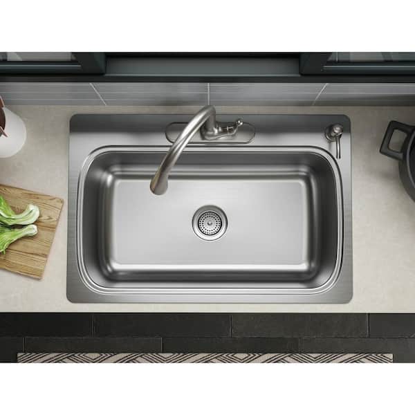 Verse 33 in. Drop-in Single Bowl 18 Gauge Stainless Kitchen Sink with 4 Faucet Holes