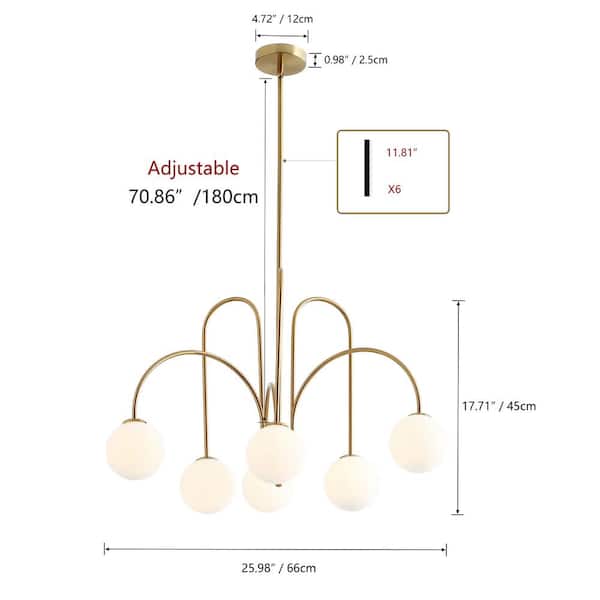 6-Light Golden Modern Empire Chandelier Candle Pendant Light Fixture With Glass Shade