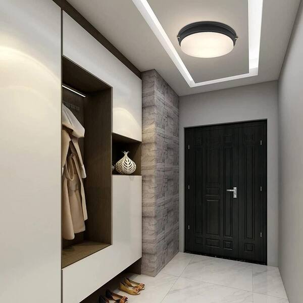 14 in. LED Flush Mount, 1200 Lumen, 4000K Natural White Ceiling Light Fixture with Glass Shade