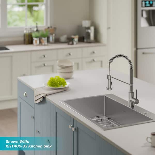 Bolden Single Handle 18-Inch Commercial Kitchen Faucet with Dual Function Pull Down Sprayhead in Stainless Steel Finish