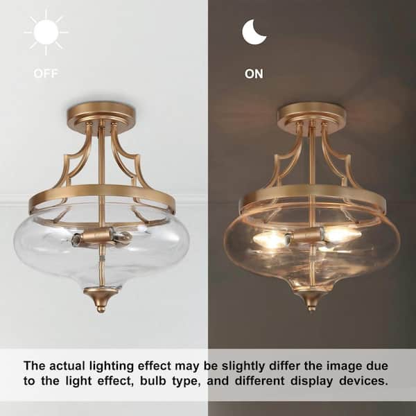 Modern Gold Center-Bowl Bedroom Ceiling Light 3-Light Round Living Room Semi-Flush Mount Light with Clear Glass Shade