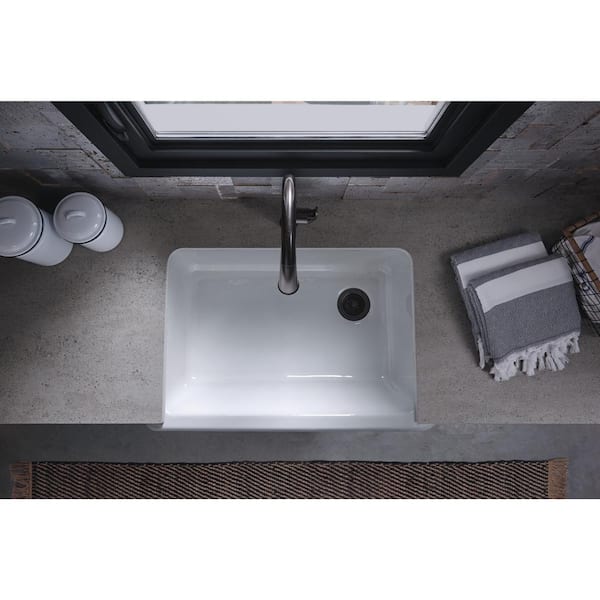 Whitehaven Farmhouse Self-Trimming Apron Front Cast Iron 33 in. Single Bowl Kitchen Sink in White
