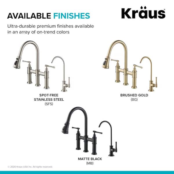 Allyn Double-Handle Transitional Bridge Kitchen Faucet and Beverage Faucet in Brushed Gold