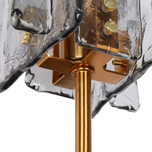 Echonalyri Modern 1-Light Glam Matte Black and Plating Brass Wall Sconce with Geometric Textured Glass Shade