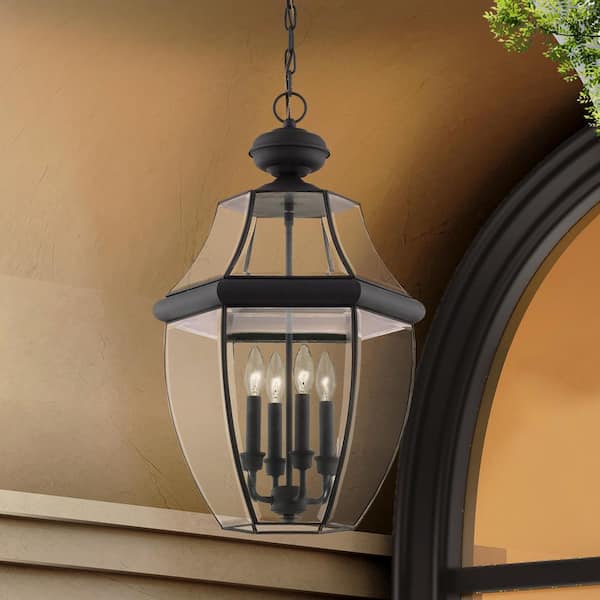Monterey 4 Light Black Outdoor Pendant Lantern