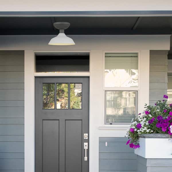 Kurt 1-Light Matte White Outdoor Indoor Semi-Flush Mount with Graphite Canopy