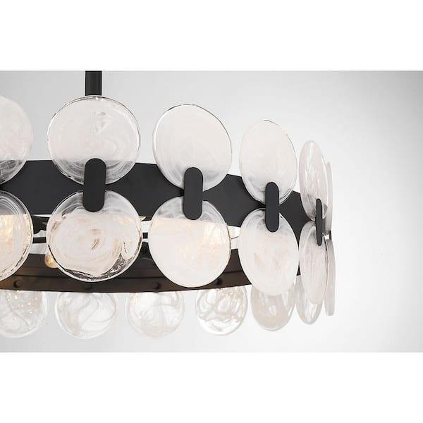 Boca 10-Light Matte Black Chandelier with Strie Piastra Glass Shade