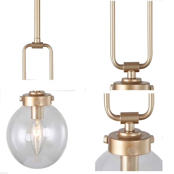 Modern Globe Island Pendant Light Naomi 1-Light Brass Gold Round Chandelier Pendant Light with Clear Glass Shade