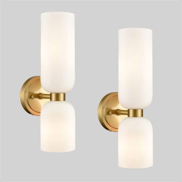11.8 in. 2 Light Brass Modern Wall Sconce with Standard Shade