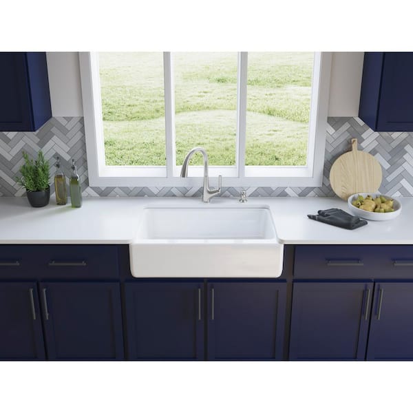 Elmbrook Cast Iron 33 in. Single Bowl Farmhouse Apron Front Kitchen Sink in White