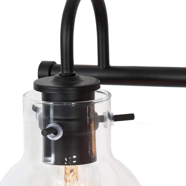 Modern Industrial 22 in. 3-Light Black Bathroom Vanity Light Wall Sconce with Clear Globe Glass Shades