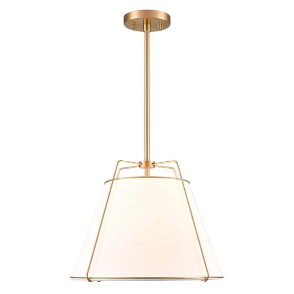 Lise 15 in. 1-Light Brushed Brass Chandelier with Fabric Shade