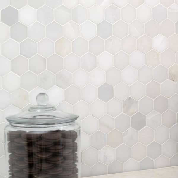 Greecian White Hexagon 12 in. x 11.75 in. x 10 mm Polished Marble Mosaic Tile (9.8 sq. ft. / case)