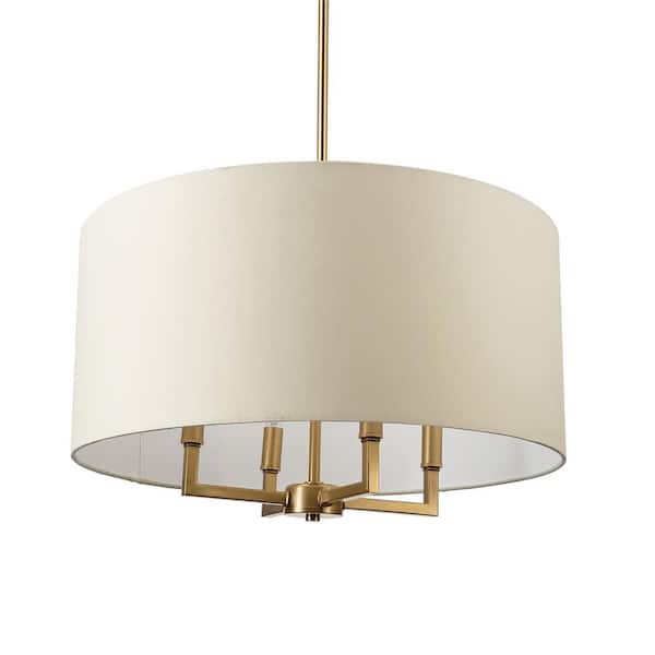Emery 4-Light Matte Brass Pendant Light with Beige Fabric Shade