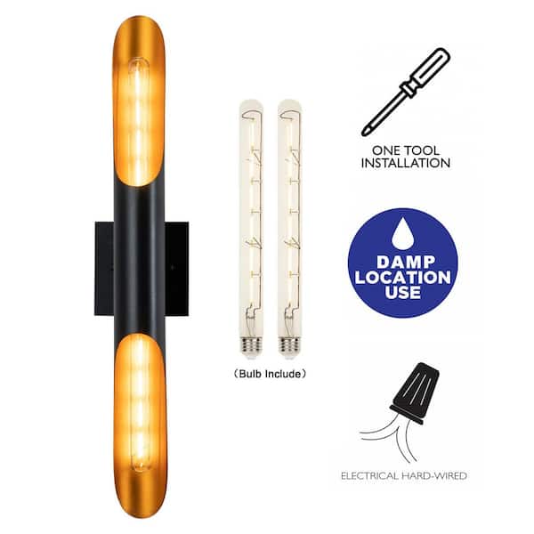 2-Lights Matte Black and Gold Die-casting Aluminum Wall Sconce Vanity light