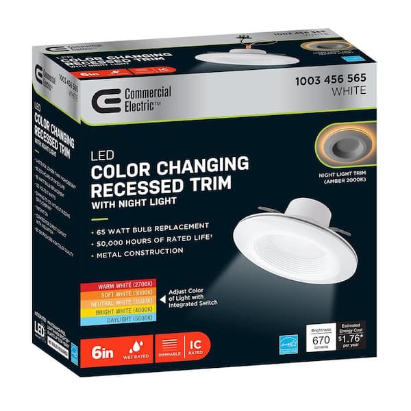 6 in. Adjustable CCT Integrated LED Recessed Light Trim w/ Night Light 670 Lumens Retrofit Kitchen Lighting Dimmable