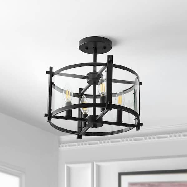 Hampdon 15 in. Oil Rubbed Bronze Iron/Glass Modern Drum LED Flush Mount