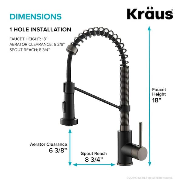 Single Handle 18-Inch Kitchen Faucet with Dual Function Pull-Down Sprayhead in Matte Black/Black Stainless Steel Finish
