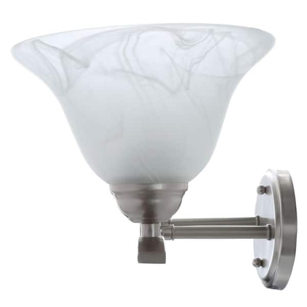 Andenne 26.3 in. 3-Light Transitional Brushed Nickel Bathroom Vanity Light Fixture with Marbleized Glass Shades
