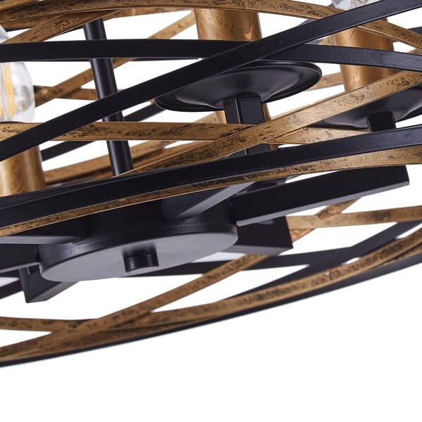 Industrial 6-Light Drum Black Cage Chandelier Farmhouse Metal Hanging Light Fixture