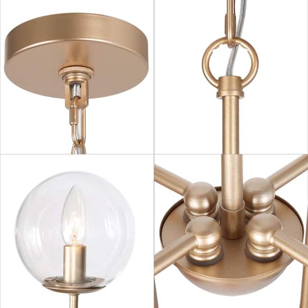 Modern Sputnik Chandelier Light Ray 4-Light Brass Gold Island Chandelier Light with Clear Glass Shade