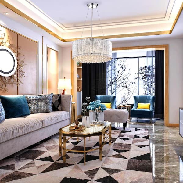 Pamina 4-Light Chrome Glam Chandelier with Drum Shade and Hanging Crystals