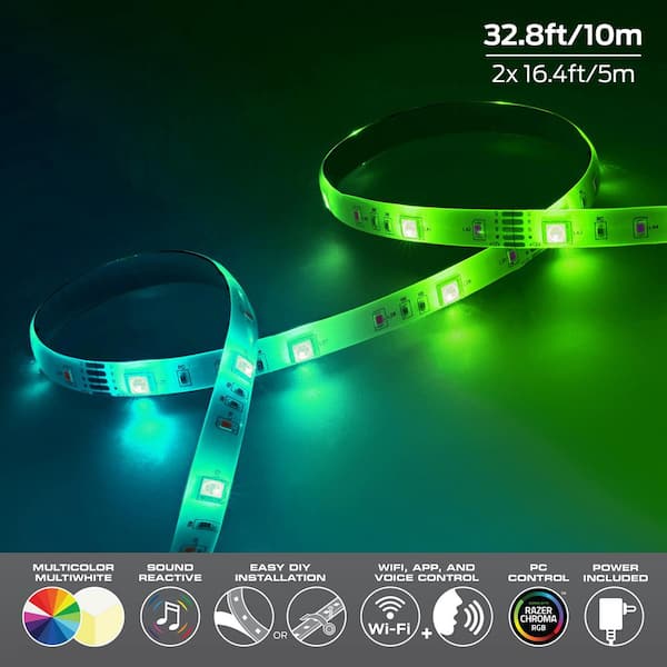 32.8ft Smart Sound Reactive Multi-Color Multi-White Livingroom LED Amplifier Light Strip, Mobile App Control