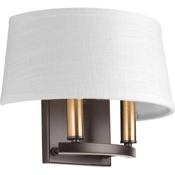 Cherish Collection 2-Light Antique Bronze Wall Sconce with Linen Shade