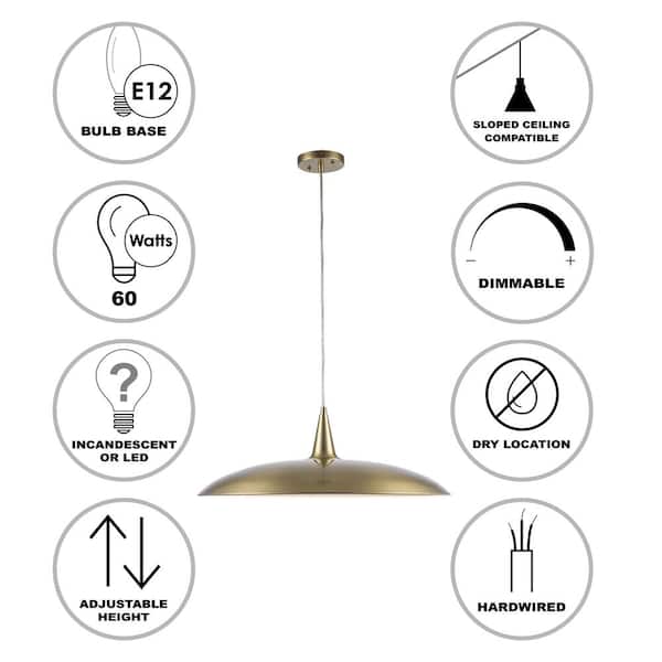 3-Light Brass Pendant Light Fixture with Metal Dome Shade