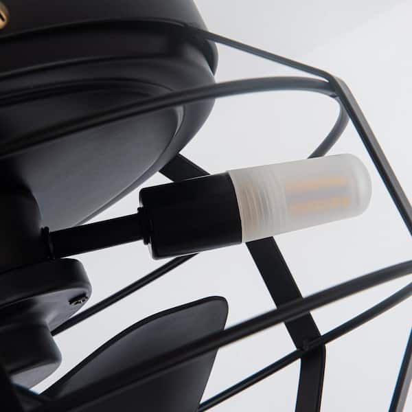 12.2 in. Modern Caged Flush Mount Black Ceiling Fan with Light and Remote Control