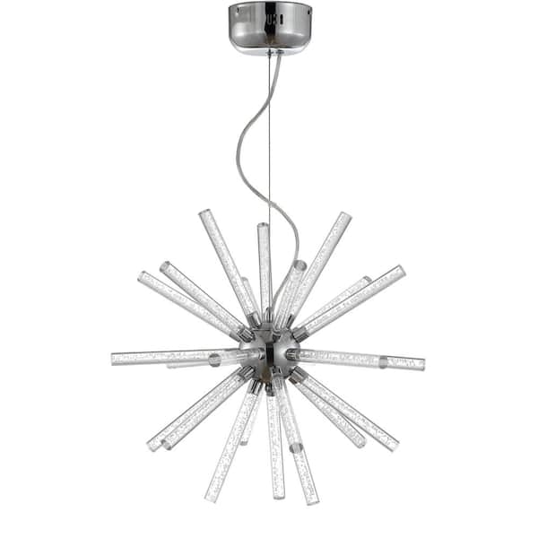 Soyuz 19.5 in. Chrome/Clear Adjustable Integrated LED Starburst Metal/Acrylic Pendant