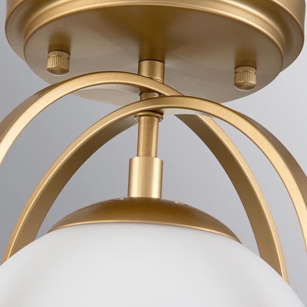 Fragoso 8.66 in. 1-Light Brass Semi Flush Mount Light with Opal Glass