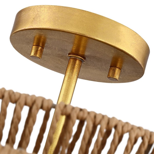 Silvia 16 in. 2-Light Bohemian Woven Rope Semi-Flush Mount Ceiling Light