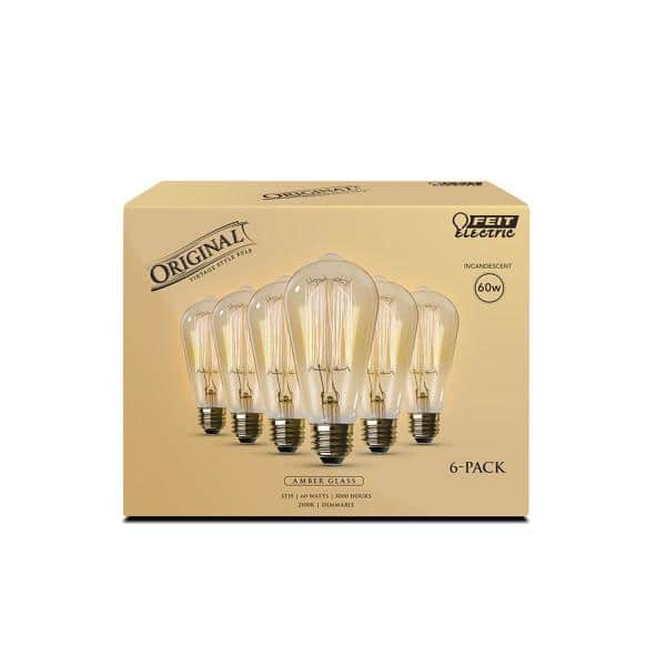 60-Watt ST19 Dimmable Cage Filament Amber Glass E26 Vintage Edison Incandescent Light Bulb, Warm White (6-Pack)
