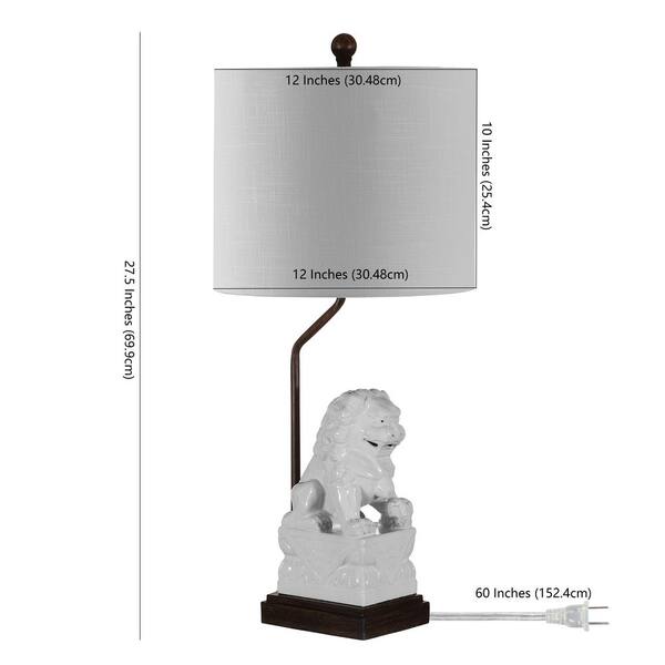 Guardian Lion 27.5 in. White Ceramic Classic Modern LED Table Lamp