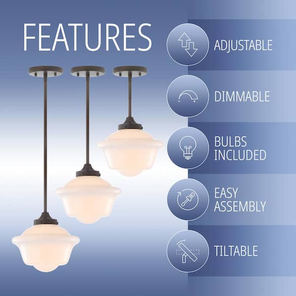 Kurtz 9.5 in. 1-Light Oil Rubbed Bronze LED Pendant with Adjustable Drop Metal/Glass