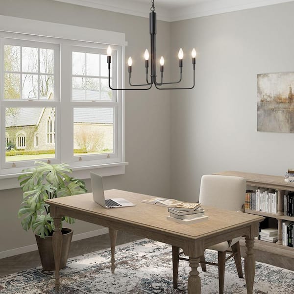 Asymmetric Modern 6-Light Black Rustic Transitional Candlestick Kitchen Island Chandelier